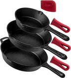 Cuisinel - Juego de sartenes de hierro fundido de 6+8+10 pulgadas, juego de sartenes presazonadas de 3 piezas