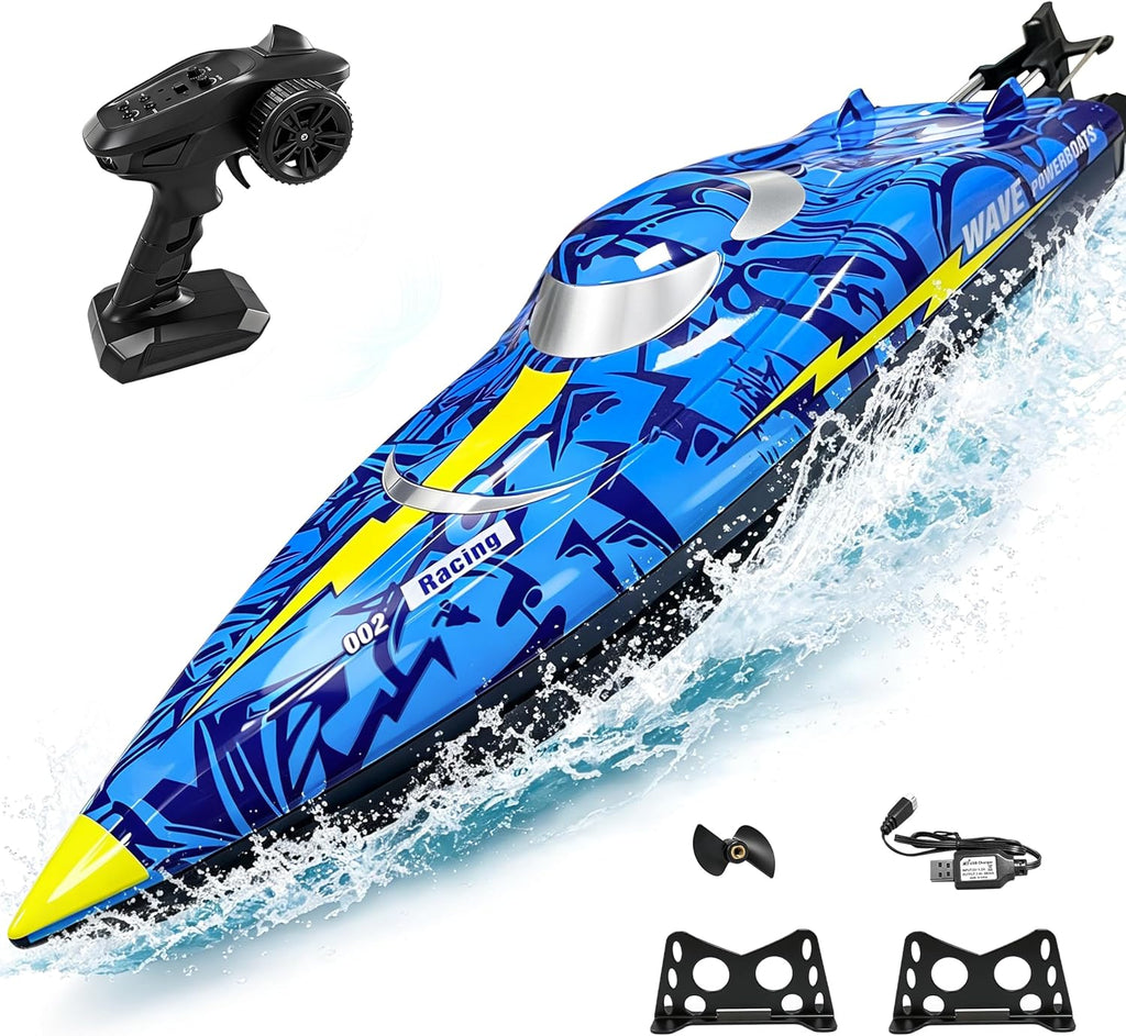Barco a control remoto de alta velocidad de 16 pulgadas para adultos y niños, barco grande de control remoto rápido de más de 40 KPH para piscinas, lagos y ríos, con luces LED, diseño