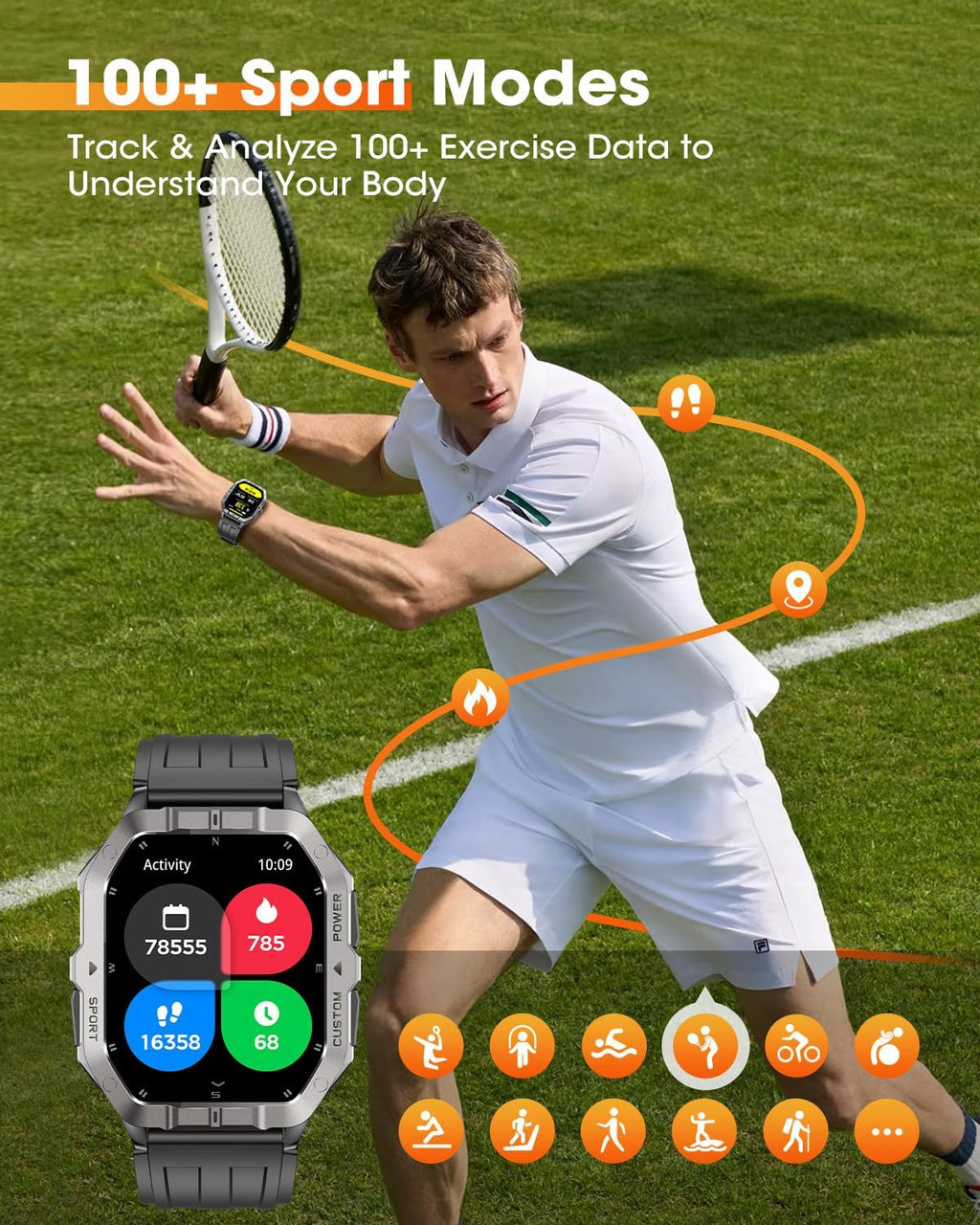 Relojes inteligentes militares para hombres incorporadosGPS,2.02Fitness