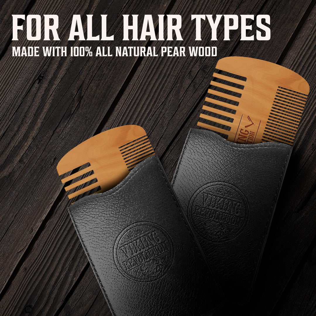 Viking Revolution Peine y estuche de madera para barba, dientes fin...