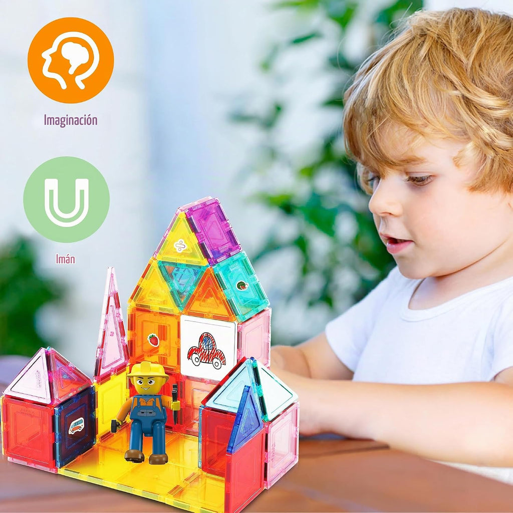 PicassoTiles Bloque de construcción magnético mega juego de 350 piezas de bloques de construcción de azulejos magnéticos con base de automóvil, figuras de personajes, marcadores, pizarra blanca, libro de ideas de más de 110 páginas incluido para