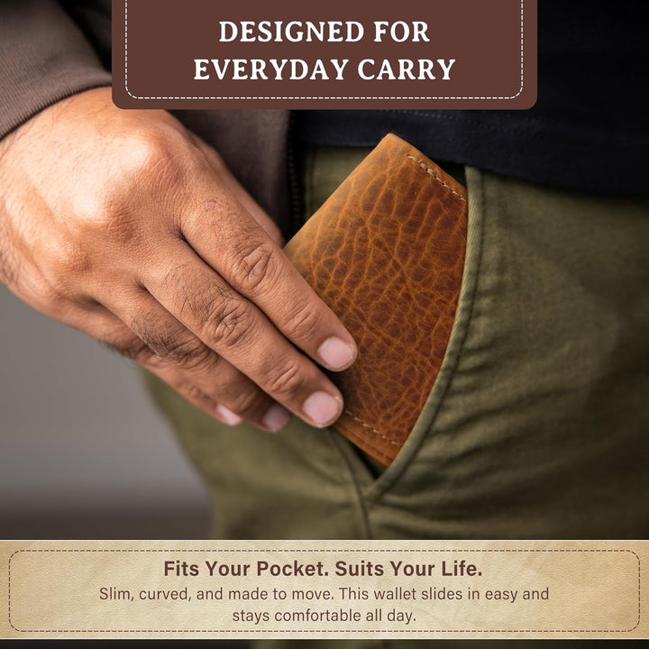 ROGUE WALLET Carteras de cuero genuino de bisonte para hombre, dise...
