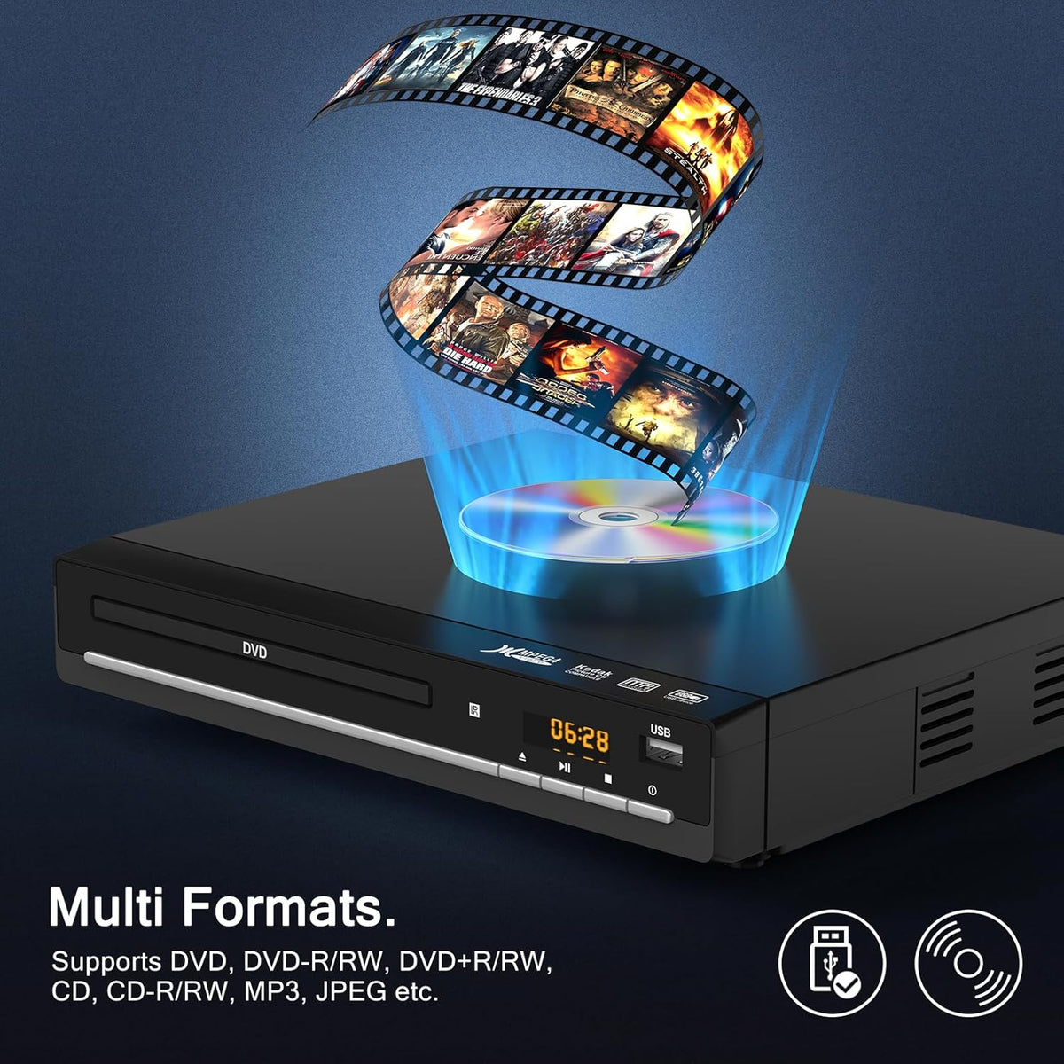 Reproductores de DVD para TV con HDMI, reproduce todas las regiones y formatos, reproductor de CD para el hogar, compatible con cables de video/CD/DVD/VCD/JPEG/USB, control remoto, HDMI y RCA incluidos