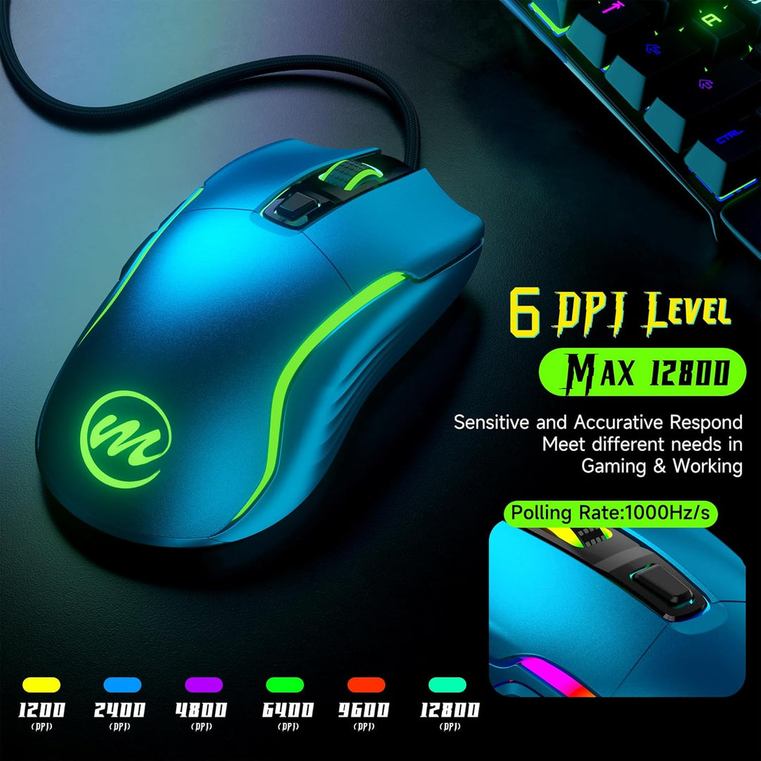 memzuoix Mouse para juegos con cable RGB - 6 DPI ajustables hasta 1...