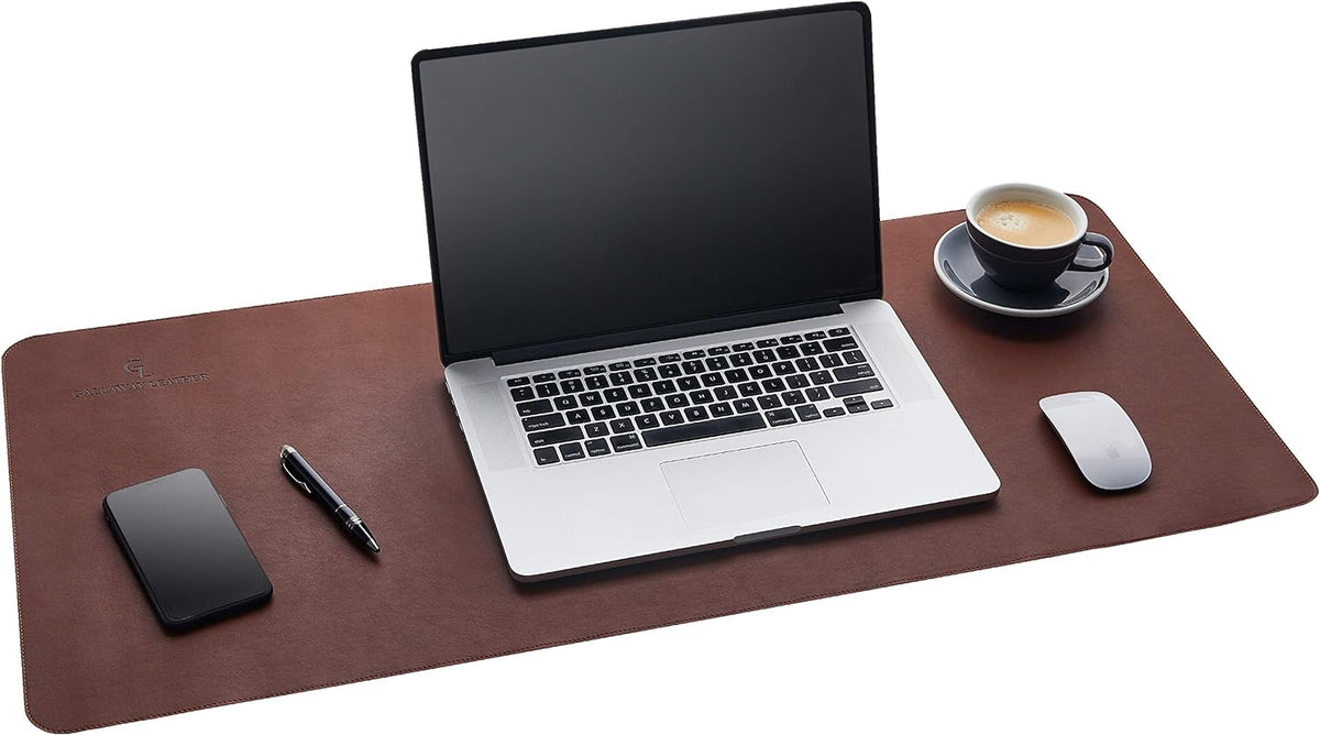 Gallaway Leather Tapete de escritorio de oficina, grande, 36 x 17 pulgadas, marrón oscuro, para la parte superior de los escritorios, protector de escritorio de computadora elegante listo para regalo, de piel sintética