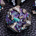Juego de dados DND de dragones 3D con caja de regalo, dados D y D de metal para uso con juegos de rol D&D, juego de dados poliédricos de mazmorras D20 D12 D10 D8 D6 D4 (morado verde)