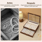 Caja de collar con cerradura de nogal negro, caja organizadora de joyas de