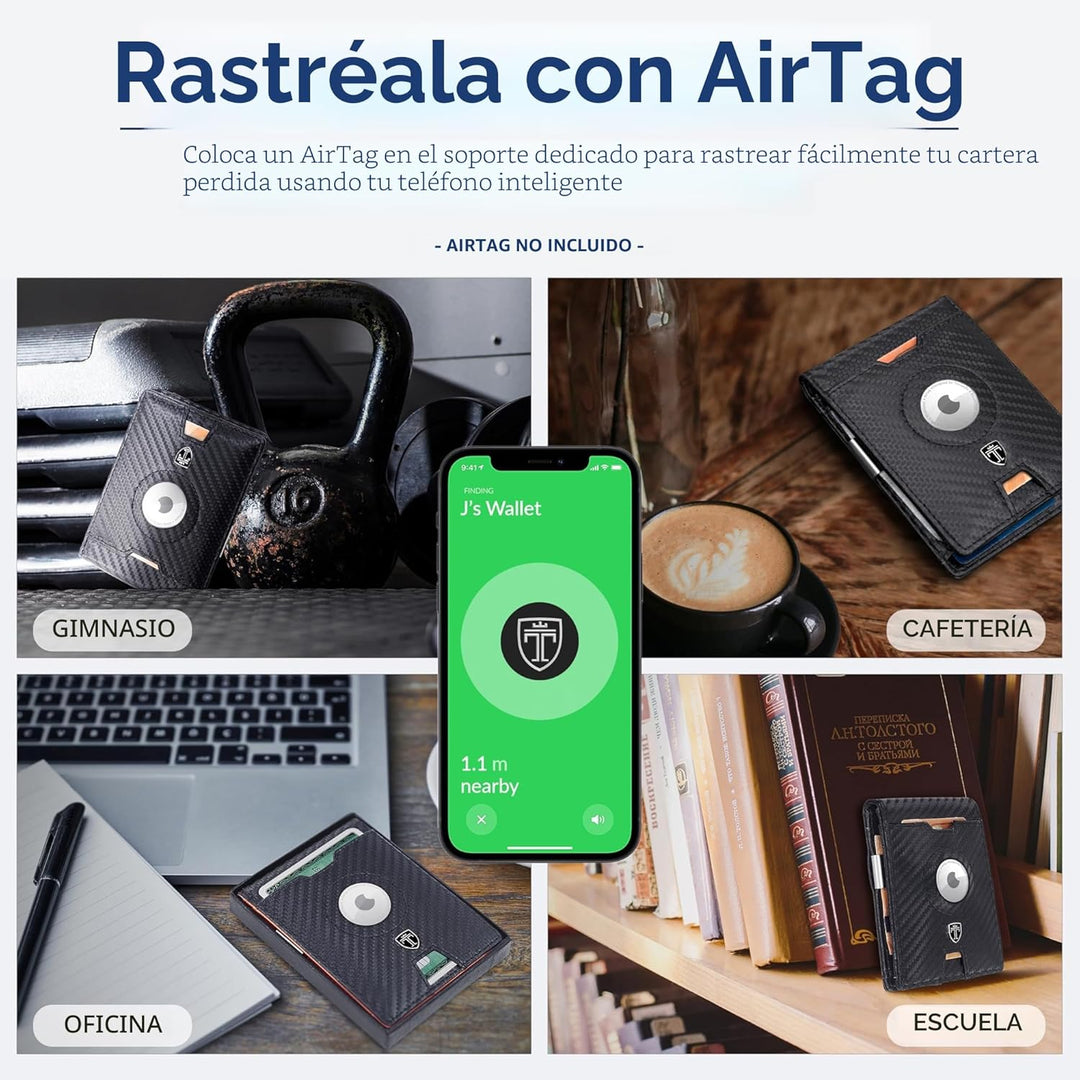 TRAVANDO AirTag* - Cartera para hombre con clip para dinero, tarjet...