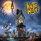 Juego de construcción de mansión embrujada de Halloween 2026, juego de bloques de construcción de casa embrujada antes de Navidad, calabazas que brillan en la oscuridad y fantasmas esqueléticos