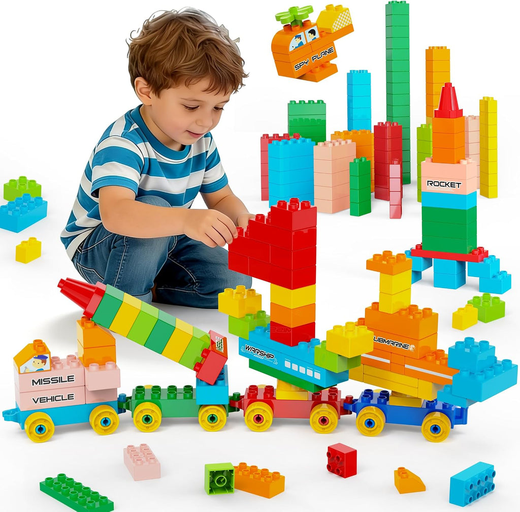 Bloques de construcción con 4 camiones, 164 piezas de juguete STEM