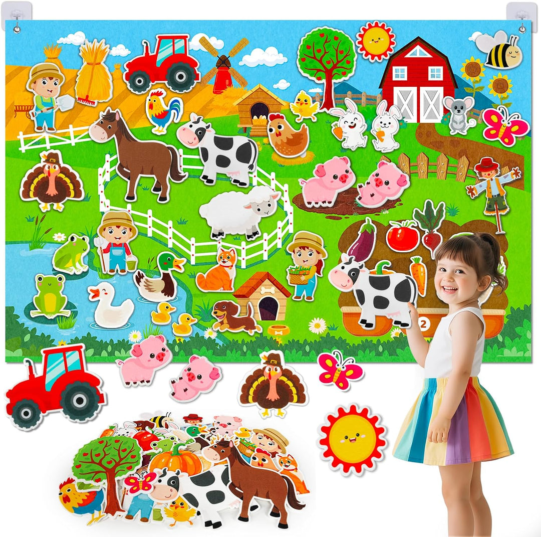 Conjunto de tablero de historia de fieltro de animales de granja, 3...