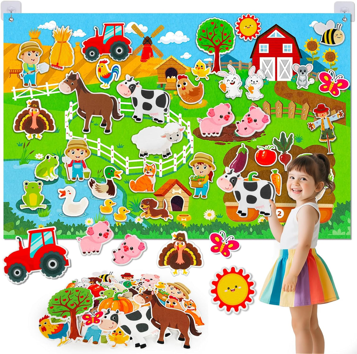 Conjunto de tablero de historia de fieltro de animales de granja, 3...