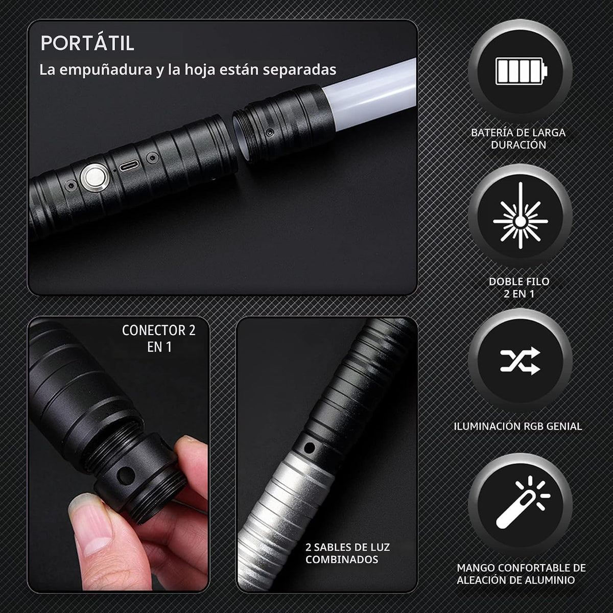 Sable de luz, sable de luz de duelo 2 en 1 con sonido FX 62.4