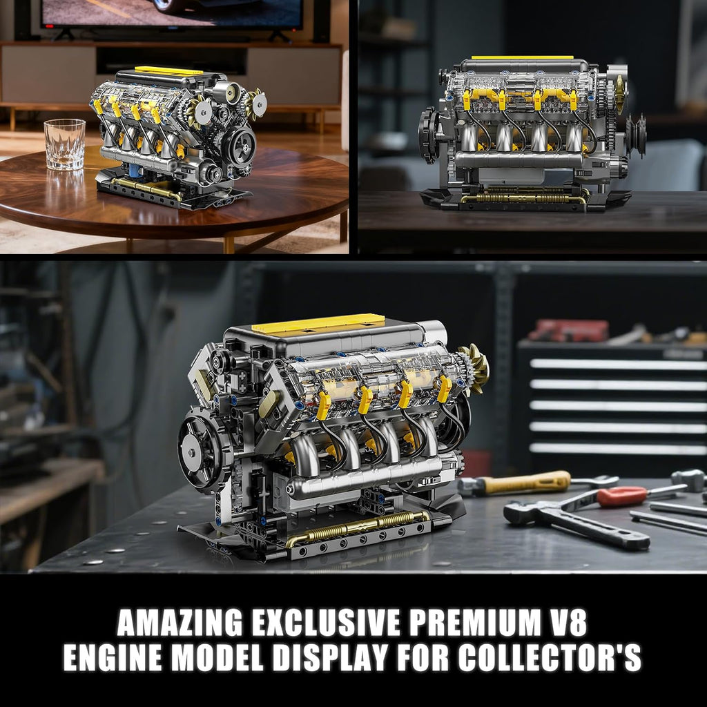 V8 Kit de modelo de motor que funciona, juego de bloques de construcción visibles para adultos, compatible con Lego, juguete educativo STEM de ciencia física para adolescentes y niños mayores de 14 años (905 piezas)