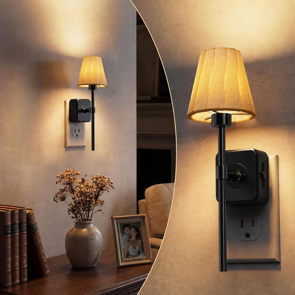 L LOHAS LED Las luces nocturnas se enchufan a la pared, cubierta de tela