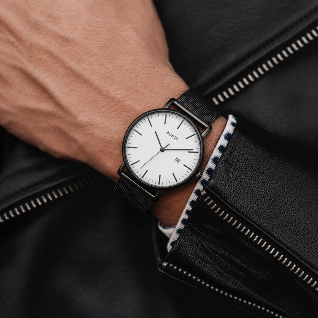 BUREI Relojes de pulsera para hombre, relojes minimalistas de moda, analógicos de cuarzo, impermeables para hombres