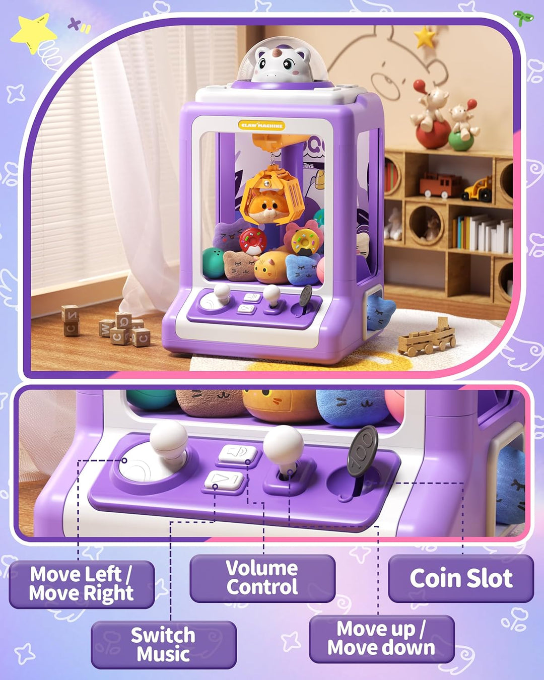 Máquina de Garras Jovow para Niños, Mini Máquina Expendedora con Mo...