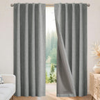 Joydeco - Cortinas 100 % opacas para dormitorio, cortinas de lino natural, cortinas de bloqueo de luz con aislamiento térmico, bolsillo para barra y pestaña trasera, oscurecimiento de privacidad