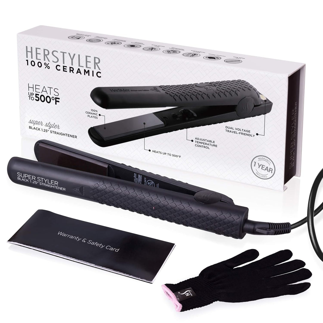 HerStyler Superstyler - Plancha plana y rizadora grande, color negro