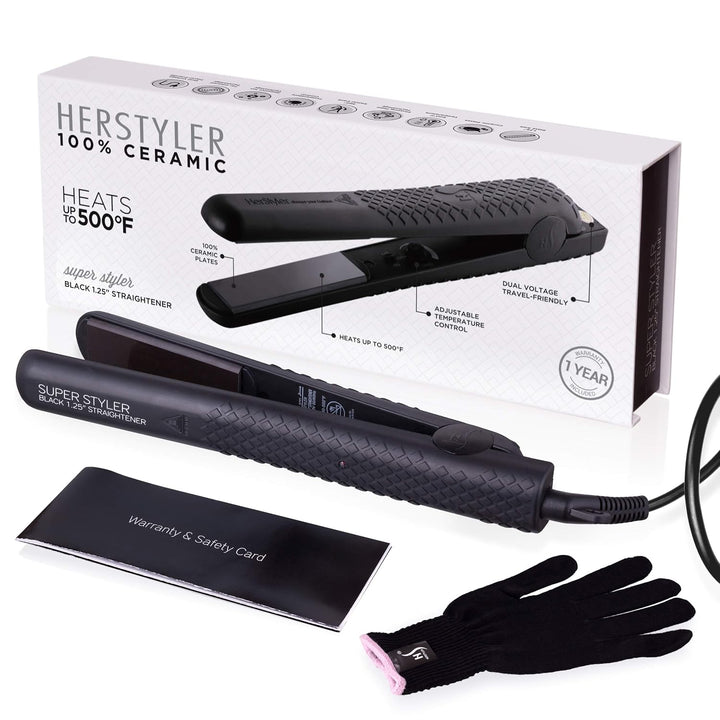 HerStyler Superstyler - Plancha plana y rizadora grande, color negro