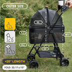 Zoosky Cochecito para mascotas 3 en 1 con transportador extraíble, cochecito plegable para perros y gatos pequeños/medianos, impermeable, todo terreno, con parasoles, asiento de coche