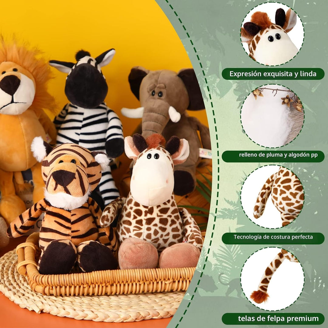 Zhanmai - Juego de 6 animales de peluche de safari de animales de l...