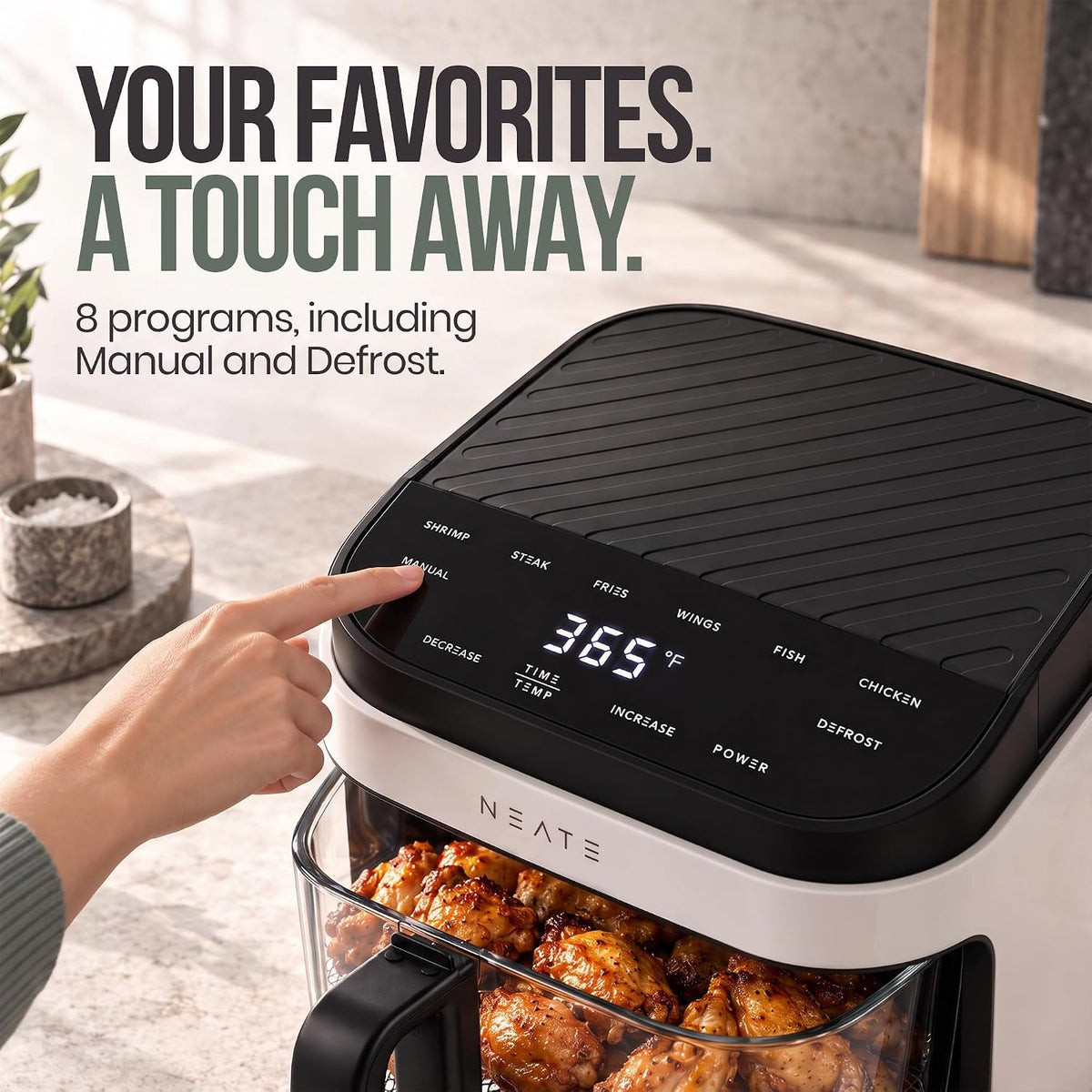 5.8QT Air Fryer | 8-en-1 Preset Cook Modes | Cook Steak, Chicken, Fish, Veggies, Fries & más | Temperature & Timer Control | blanco