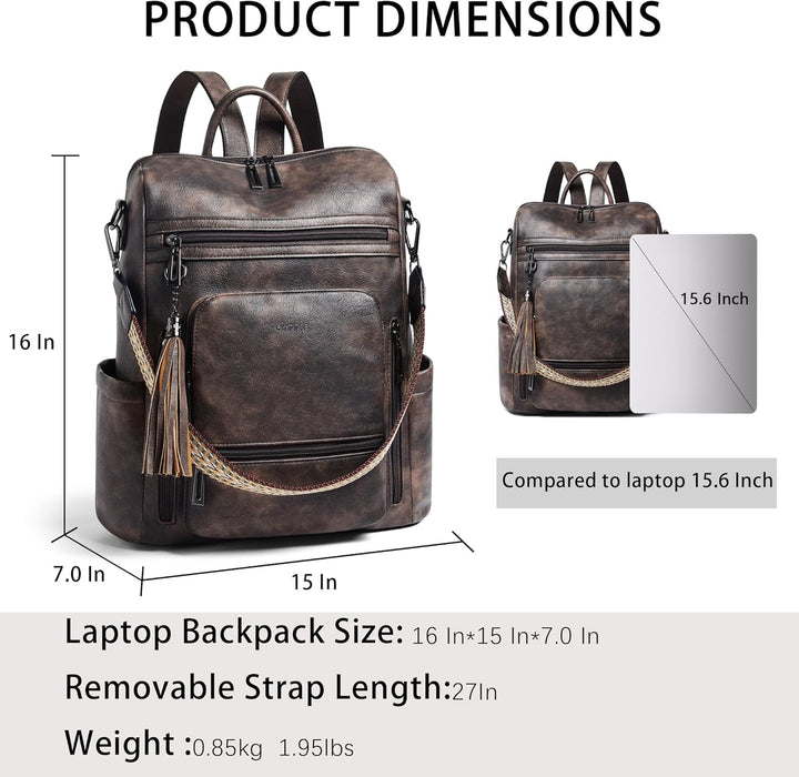 Shrrie Mochila Bolso de Cuero Vegano para Laptop para Mujeres, para...