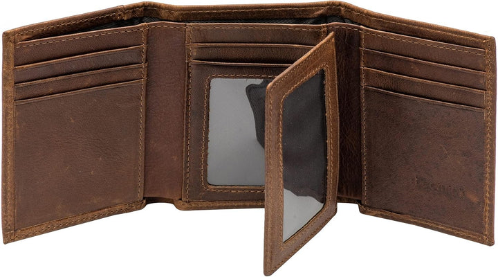 Billetera de cuero para hombre, billetera triple plegable con bloqu...