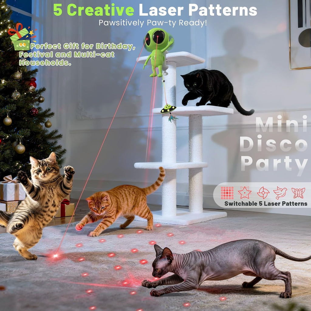 ORSDA Juguetes láser para gatos de interior, 2 en 1, interactivo, automático, doble láser y hierba gatera OVNI para juguetes de gatitos, radar de trayectoria verdaderamente aleatoria activado por movimiento, recargable 4 modos, diseño de abrazadera