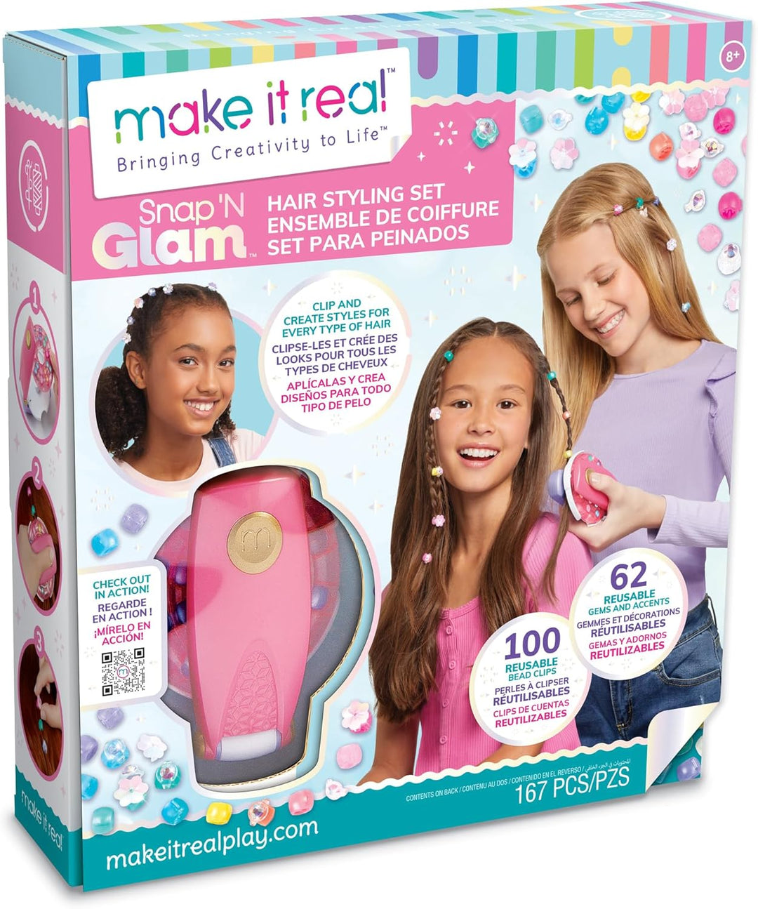 Make It Real Snap N Glam - Juego de peinado gemas