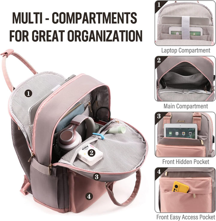 LOVEVOOK - Mochila para laptop de viaje para mujer, bolsa antirrobo...