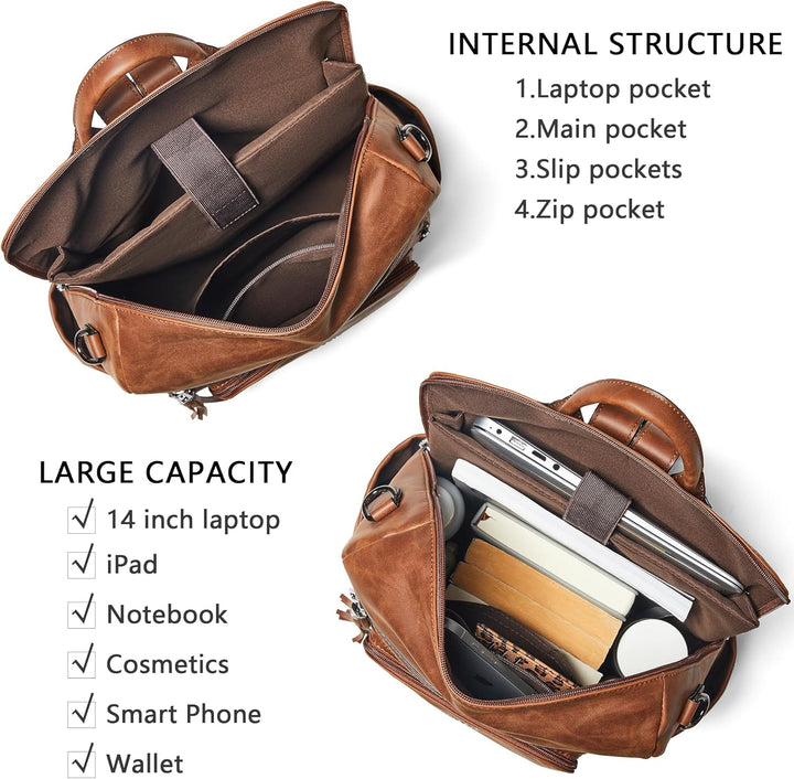 Mochila Shrrie de cuero vegano para computadora portátil de 14 pulg...