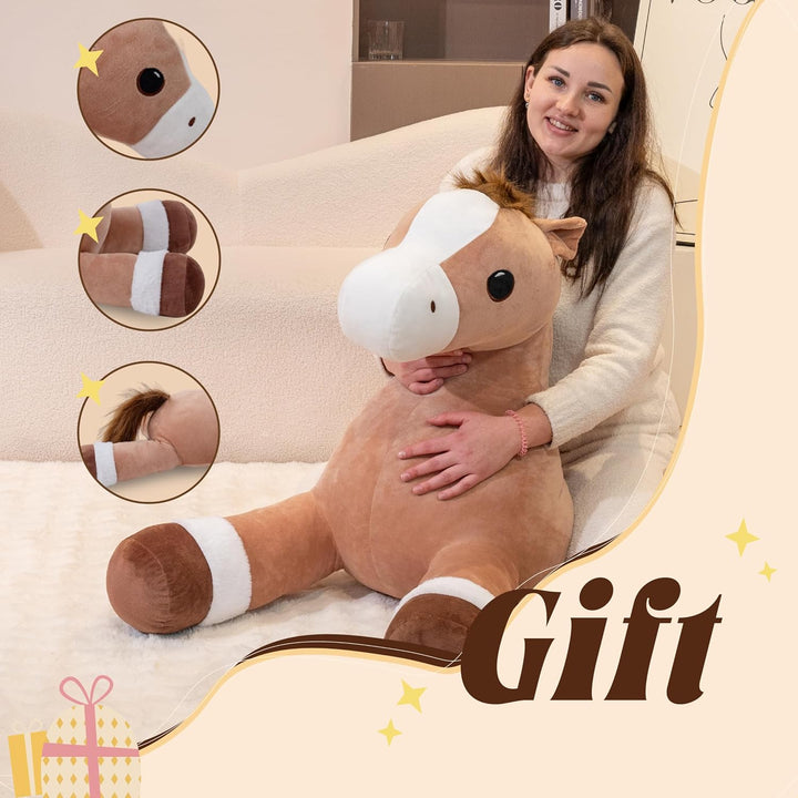 Jrystar Animales de peluche de caballo gigante, almohada de peluche...