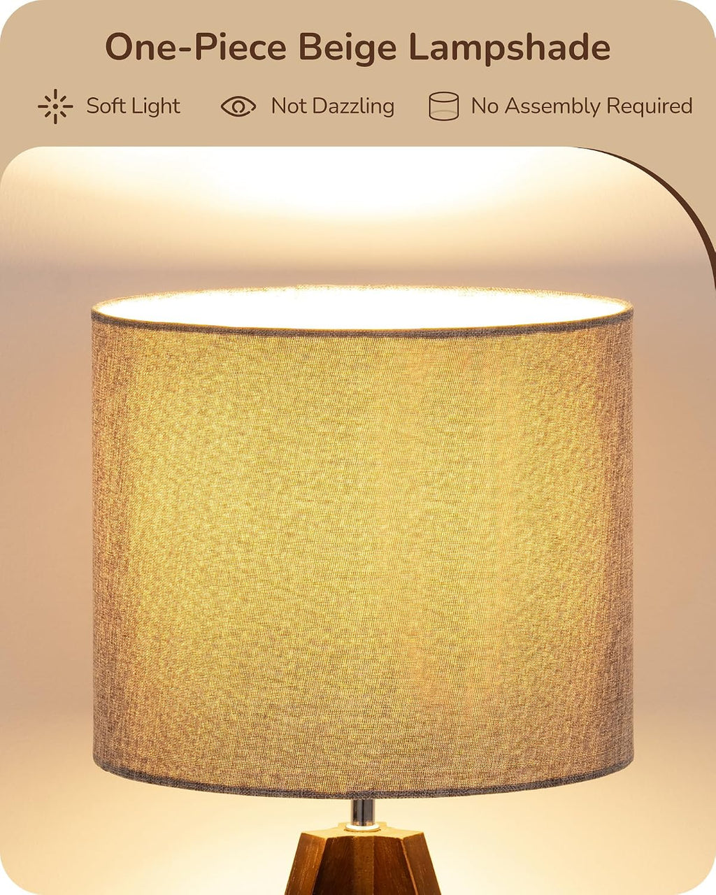 Lámpara EDISHINE Lámpara de mesa pequeña estilo Boho, lámpara de mesa de madera color nogal con trípode, lámpara de mesita de noche estilo granja para cuarto de bebé, dormitorio, oficina, habitación infantil