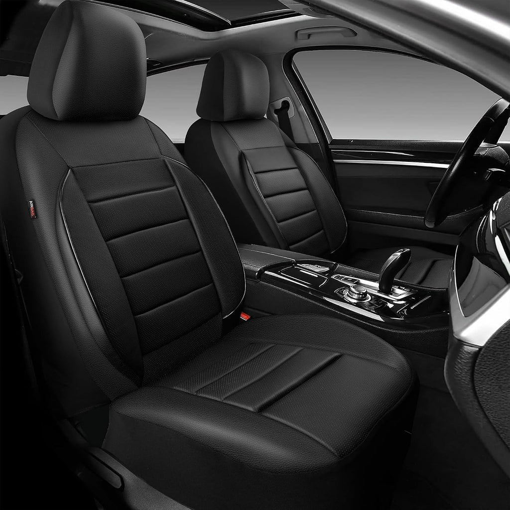 CAR PASS Fundas de asiento de automóvil de piel sintética solo para asientos delanteros, fundas de asiento de automóvil con soporte de espuma 3D, ajuste universal para camiones, furgonetas, SUV