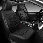 CAR PASS Fundas de asiento de automóvil de piel sintética solo para asientos delanteros, fundas de asiento de automóvil con soporte de espuma 3D, ajuste universal para camiones, furgonetas, SUV