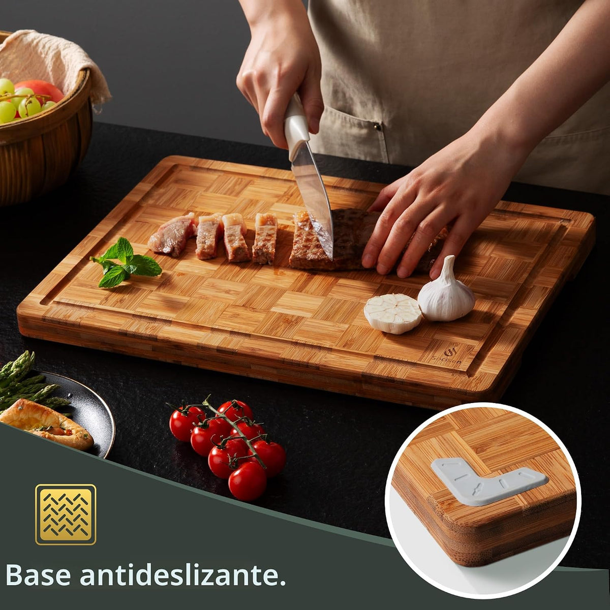 Paquete de 2 tablas de cortar de madera para cocina, tablas de cortar de