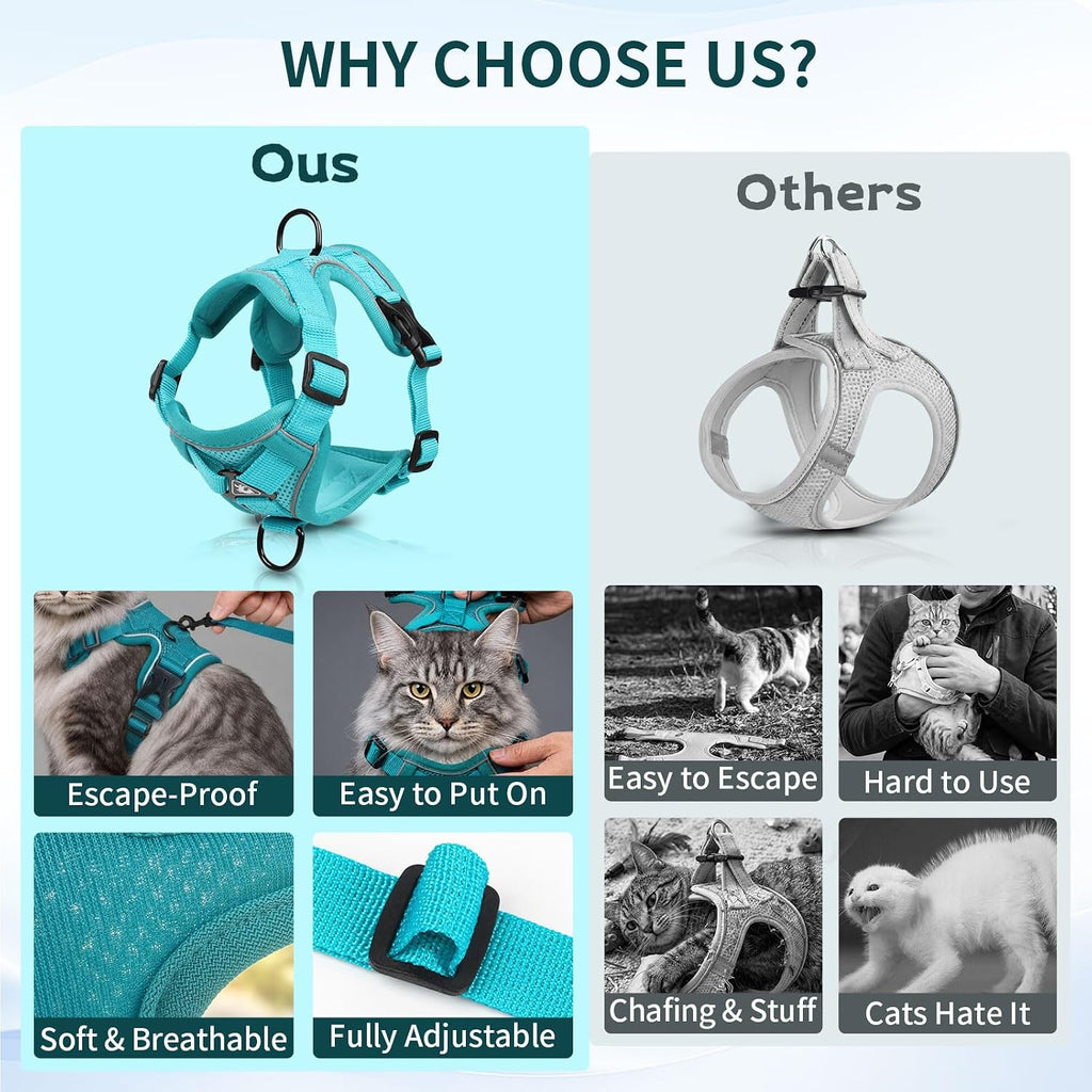 Juego de arnés y correa para gato grande | Chaleco de malla ajustable a prueba de escapes con tiras reflectantes, arnés suave y transpirable sin estrangulamiento para perros pequeños, gatitos extra