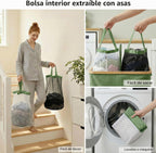 efluky - Cesta doble para ropa sucia con tapa y 2 bolsas extraíbles, color