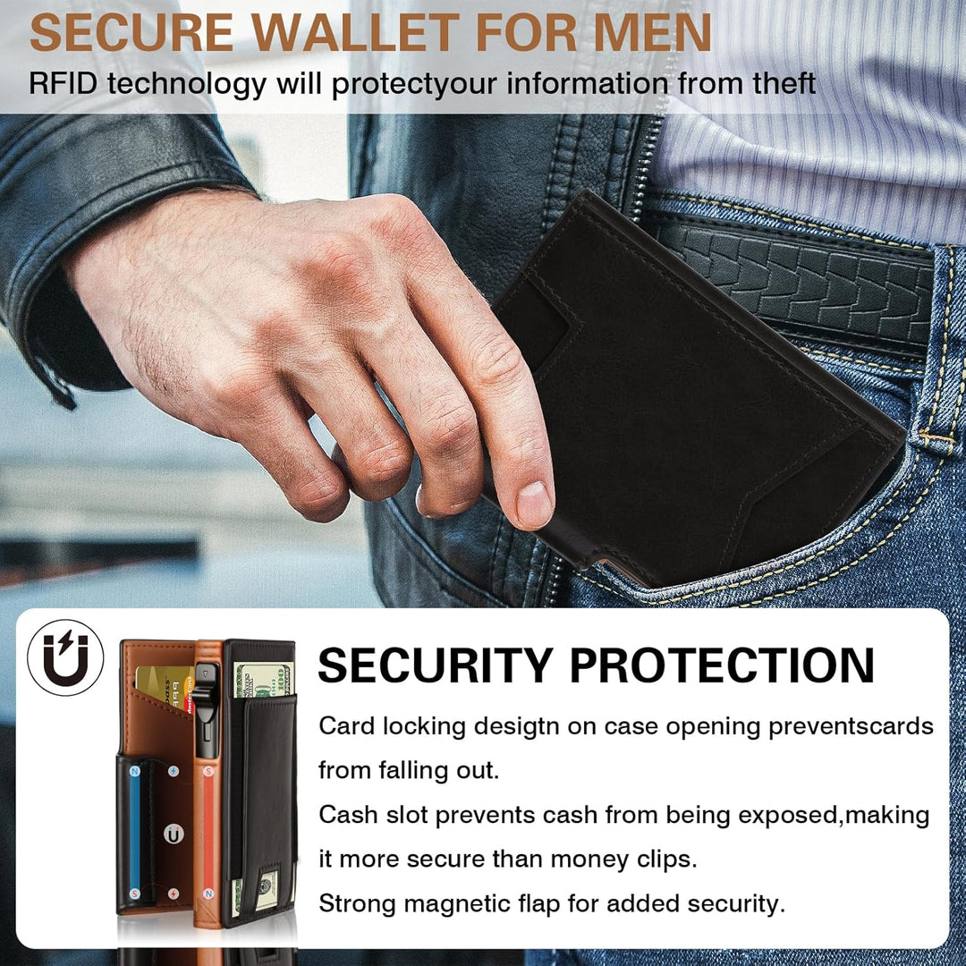 hotqueen Cartera para hombre con delgada, Negro+marrón