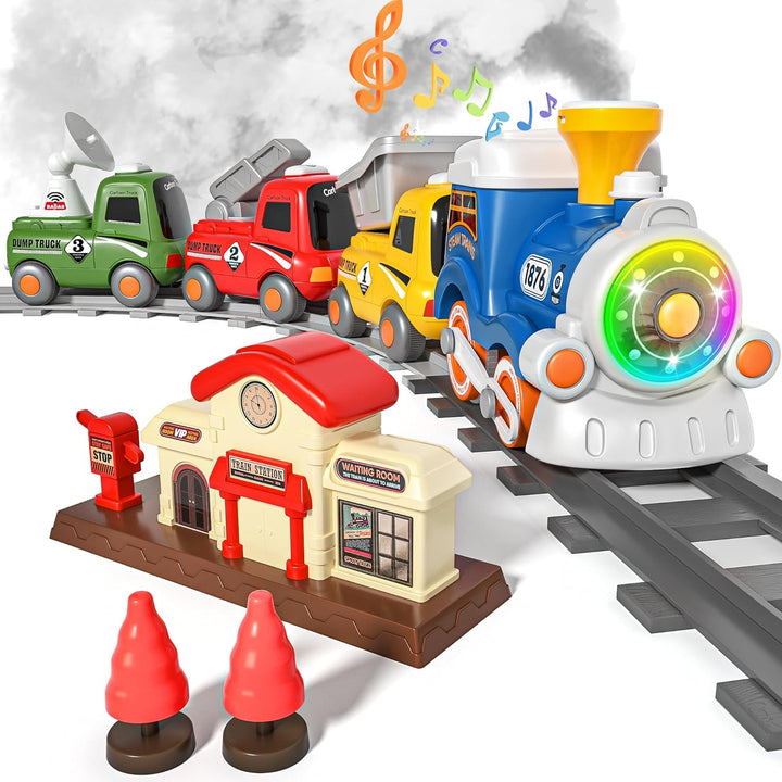 Juego de Tren MORECOLL para Niños Pequeños con Vapor, Música y Luce...