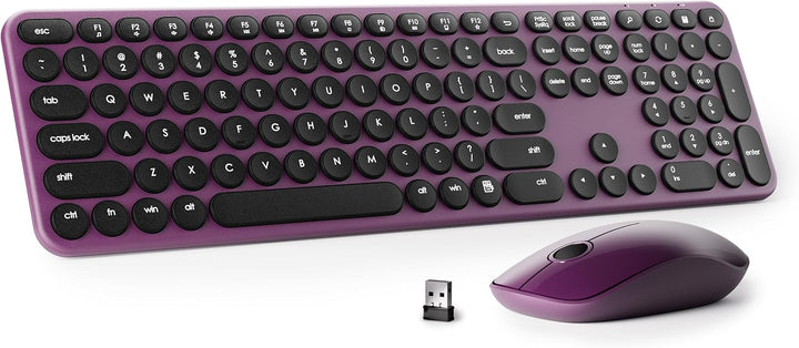 UBOTIE Combo de teclado y mouse inalámbricos, 110 teclas redondas r...