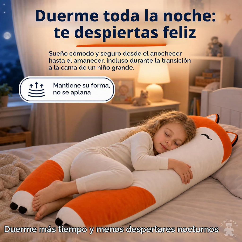 Almohada de cuerpo en forma de zorro para niños - Almohada larga de felpa suave en forma de U de 47" para niños, para dormir, leer, comodidad para ADHD y necesidades especiales, ansiedad