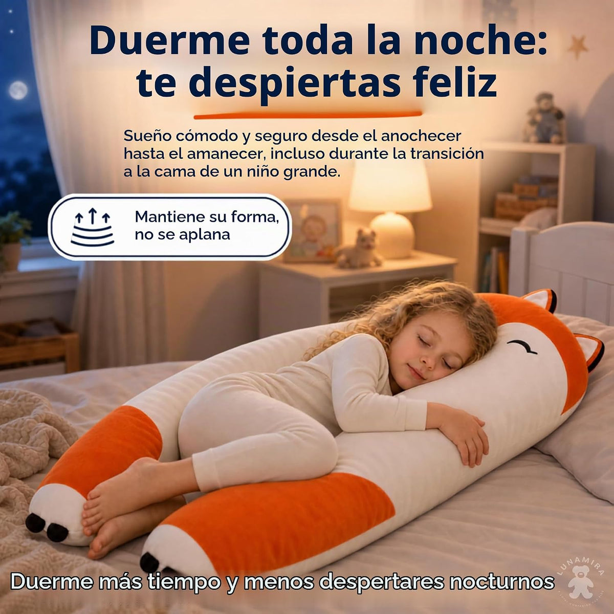 Almohada de cuerpo en forma de zorro para niños - Almohada larga de felpa suave en forma de U de 47" para niños, para dormir, leer, comodidad para ADHD y necesidades especiales, ansiedad