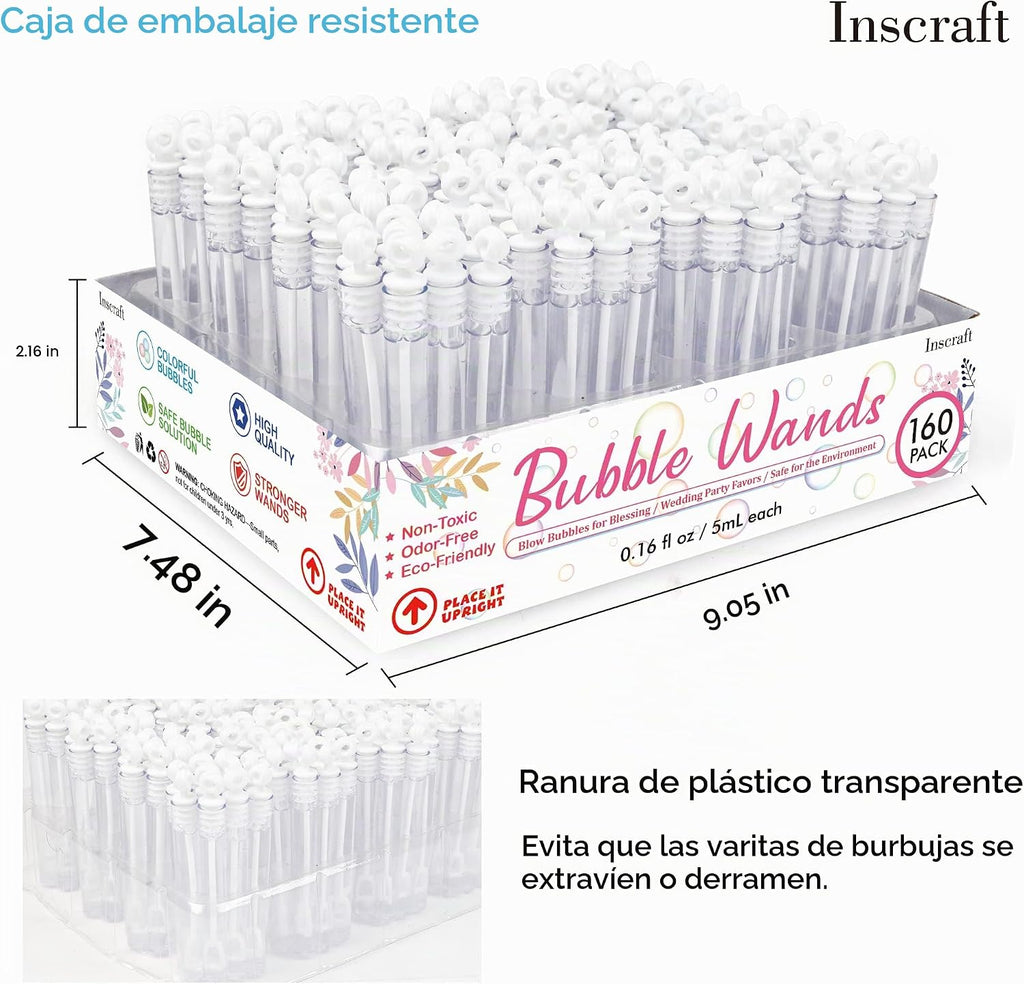 Paquete de 160 varitas de burbujas a granel, recuerdos de fiesta para bodas, aniversarios, celebraciones, graduaciones, cumpleaños, juguetes de verano para niños y adultos por Inscraft