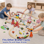 Juego de tren de madera de 120 piezas, tren de juguete con pistas para niños de 3 a 10 años, compatible con las principales marcas, juego de ferrocarril para niños y niñas