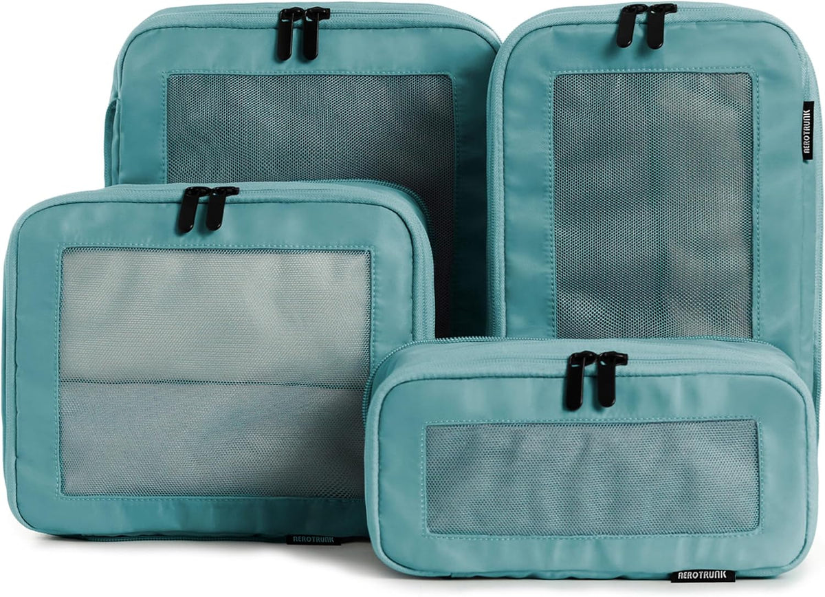 Cubos de embalaje de compresión para viajes, bolsas organizadoras de equipaje, cubos de embalaje con doble cremallera para maletas (paquete de 4, verde azulado)