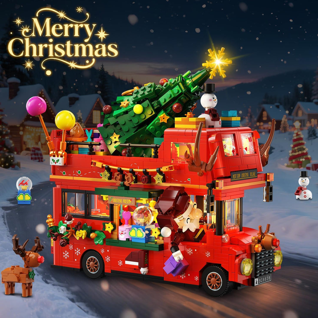 Juego de construcción de autobús de dos pisos de Navidad
