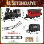 Juego de tren de árbol de Navidad de 15 piezas con humo, sonido y luces, pista elegante y vagones de pasajeros vintage para Navidad, juego de tren para niños de 3 a 8 años, regalos para niños